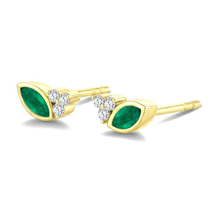 5X2.5 MM Marquise Cut Emerald and 1/20 Ctw Round Cut Diamond Precious Earrings in 10K Yellow Gold
