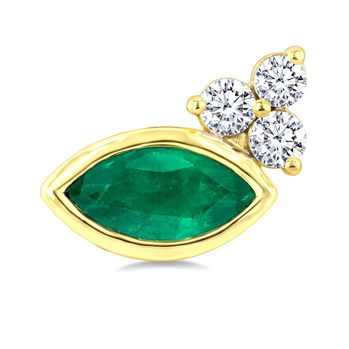 5X2.5 MM Marquise Cut Emerald and 1/20 Ctw Round Cut Diamond Precious Earrings in 10K Yellow Gold
