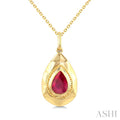 7X5 MM Pear Shape Ruby Precious Tear Golden Glow Pendant With Chain in 14K Yellow Gold
