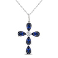 5X3 MM Pear Shape Sapphire and 1/50 Ctw Round Cut Diamond Fashion Precious Pendant With Chain in 14K White Gold