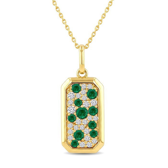 1.7 MM - 2.7 MM Round Shape Emerald and 1/4 Ctw Pave-Set Round Cut Diamond Precious Pendant With Chain in 14K Yellow Gold