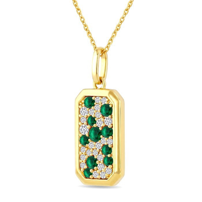 1.7 MM - 2.7 MM Round Shape Emerald and 1/4 Ctw Pave-Set Round Cut Diamond Precious Pendant With Chain in 14K Yellow Gold