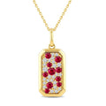 1.7 MM - 2.7 MM Round Shape Ruby and 1/4 Ctw Pave-Set Round Cut Diamond Precious Pendant With Chain in 14K Yellow Gold