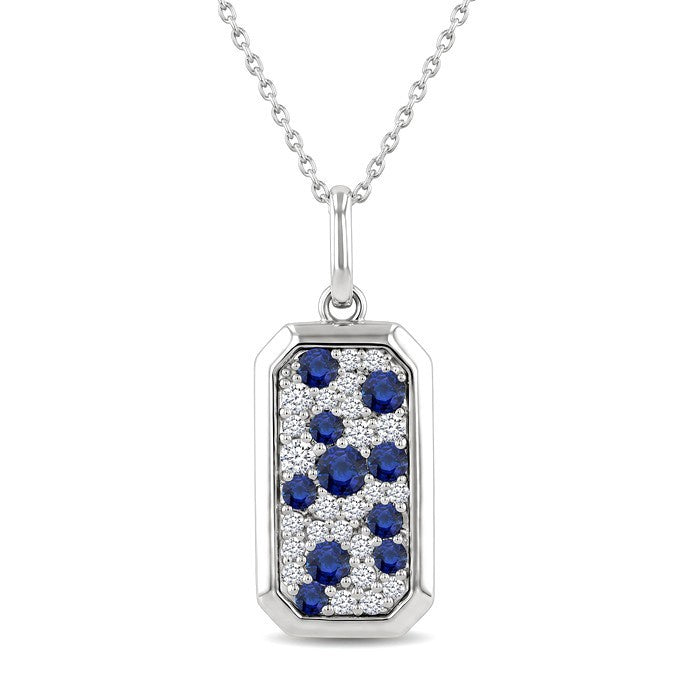 1.7 MM - 2.7 MM Round Shape Sapphire and 1/4 Ctw Pave-Set Round Cut Diamond Precious Pendant With Chain in 14K White Gold