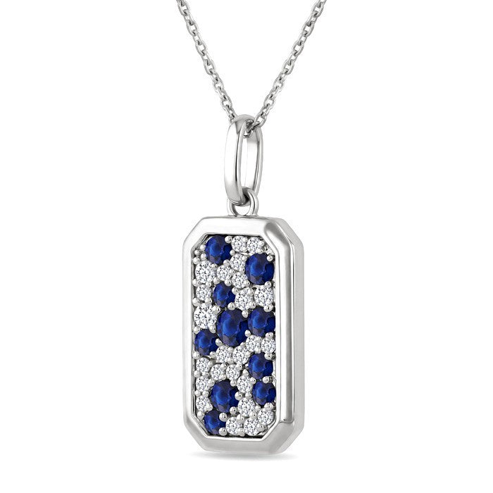 1.7 MM - 2.7 MM Round Shape Sapphire and 1/4 Ctw Pave-Set Round Cut Diamond Precious Pendant With Chain in 14K White Gold