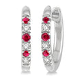 1.10 MM, 1.25 MM and 1.45 MM Round Shape Ruby and 1/20 Ctw Round Cut Diamond Precious Hoop Earrings in 10K White Gold