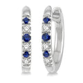 1.10 MM, 1.25 MM and 1.45 MM Round Shape Sapphire and 1/20 Ctw Round Cut Diamond Precious Hoop Earrings in 10K White Gold