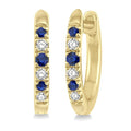 1.10 MM, 1.25 MM and 1.45 MM Round Shape Sapphire and 1/20 Ctw Round Cut Diamond Precious Hoop Earrings in 10K Yellow Gold