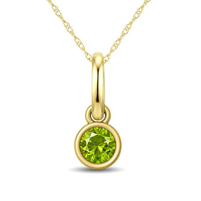 3X3 MM Round Shape Peridot Bezel Set Semi-Precious Solitaire Pendant With Chain in 10K Yellow Gold