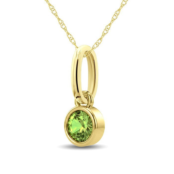 3X3 MM Round Shape Peridot Bezel Set Semi-Precious Solitaire Pendant With Chain in 10K Yellow Gold