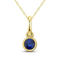 3X3 MM Round Shape Sapphire Bezel Set Precious Solitaire Pendant With Chain in 10K Yellow Gold