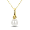 4 MM Round Shape White Cultured Pearl Solitaire Pendant With Chain in 10K Yellow Gold
