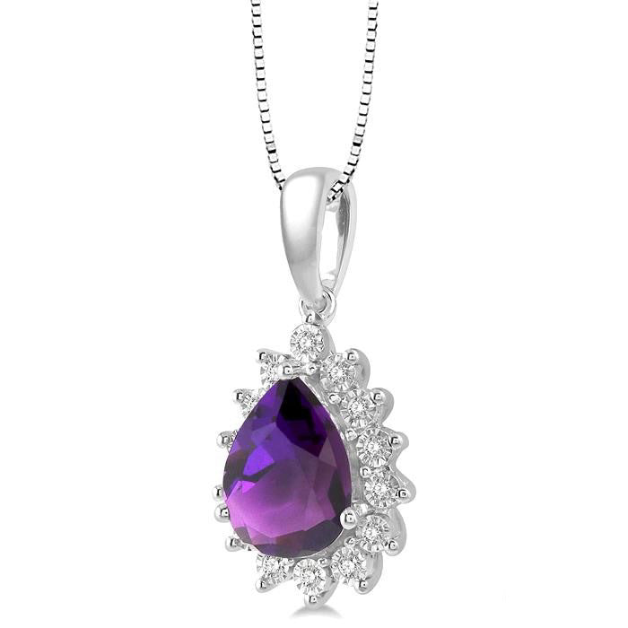 Aria Pear Shape Gemstone & Halo Diamond Pendant