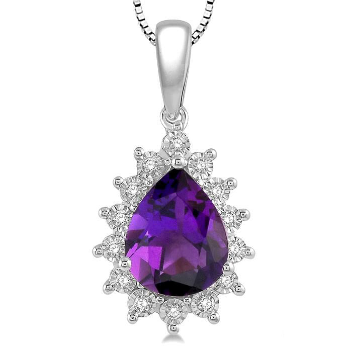 Aria Pear Shape Gemstone & Halo Diamond Pendant
