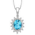 Oval Shape Blue Topaz and 1/10 Ctw Round Cut Diamond Semi-Precious Pendant