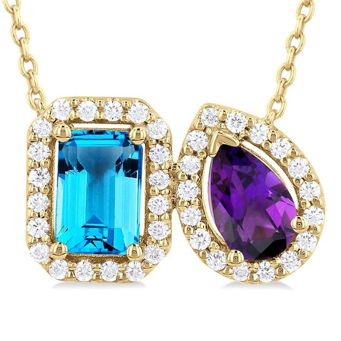 Lyric Toi Et Moi Gemstone & Halo Diamond Fashion Pendant