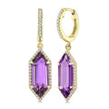 16X6 MM Evoque Gemstones Hexagon Shape Amethyst and 3/8 Ctw Round Cut Diamond Semi-Precious Earrings in 14K Yellow Gold