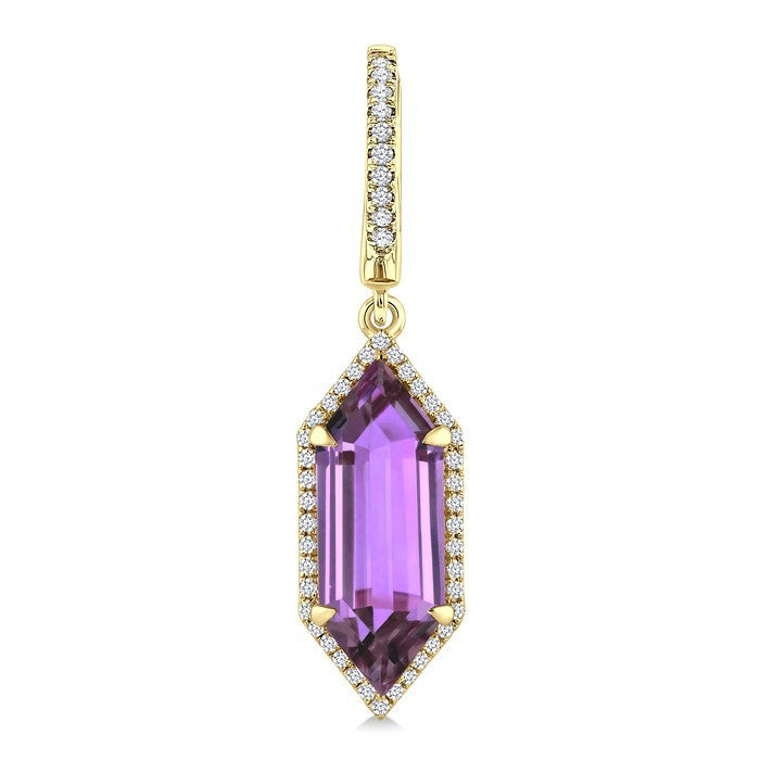 16X6 MM Evoque Gemstones Hexagon Shape Amethyst and 3/8 Ctw Round Cut Diamond Semi-Precious Earrings in 14K Yellow Gold