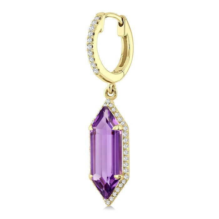 16X6 MM Evoque Gemstones Hexagon Shape Amethyst and 3/8 Ctw Round Cut Diamond Semi-Precious Earrings in 14K Yellow Gold