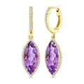 16X7 MM Evoque Gemstones Marquise Shape Amethyst and 3/8 Ctw Round Cut Diamond Semi-Precious Earrings in 14K Yellow Gold