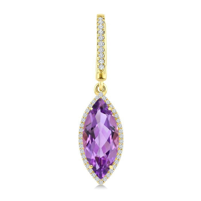 16X7 MM Evoque Gemstones Marquise Shape Amethyst and 3/8 Ctw Round Cut Diamond Semi-Precious Earrings in 14K Yellow Gold