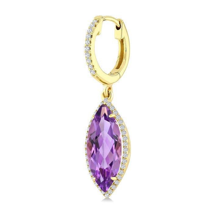 16X7 MM Evoque Gemstones Marquise Shape Amethyst and 3/8 Ctw Round Cut Diamond Semi-Precious Earrings in 14K Yellow Gold