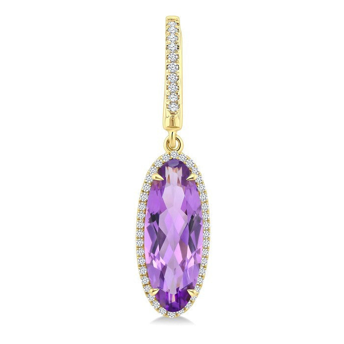 16X6 MM Evoque Gemstones Oval Shape Amethyst and 3/8 Ctw Round Cut Diamond Semi-Precious Earrings in 14K Yellow Gold