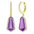 14X7 MM Evoque Gemstones Shield Shape Amethyst and 3/8 Ctw Round Cut Diamond Semi-Precious Earrings in 14K Yellow Gold