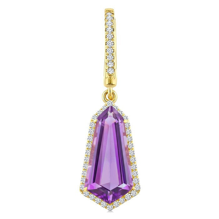 14X7 MM Evoque Gemstones Shield Shape Amethyst and 3/8 Ctw Round Cut Diamond Semi-Precious Earrings in 14K Yellow Gold