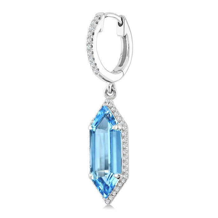 16X6 MM Evoque Gemstones Hexagon Shape Blue Topaz and 3/8 Ctw Round Cut Diamond Semi-Precious Earrings in 14K White Gold