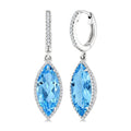 16X7 MM Evoque Gemstones Marquise Shape Blue Topaz and 3/8 Ctw Round Cut Diamond Semi-Precious Earrings in 14K White Gold
