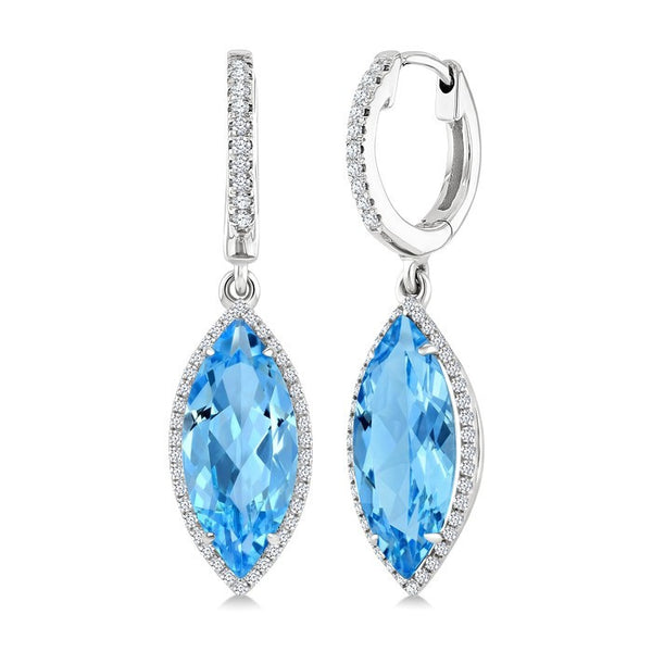 16X7 MM Evoque Gemstones Marquise Shape Blue Topaz and 3/8 Ctw Round Cut Diamond Semi-Precious Earrings in 14K White Gold