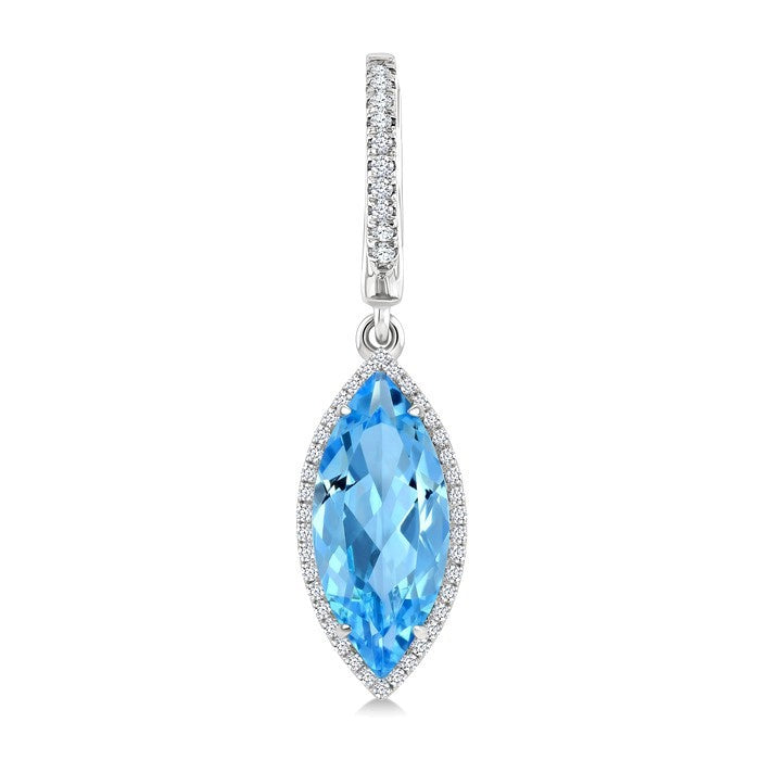 16X7 MM Evoque Gemstones Marquise Shape Blue Topaz and 3/8 Ctw Round Cut Diamond Semi-Precious Earrings in 14K White Gold