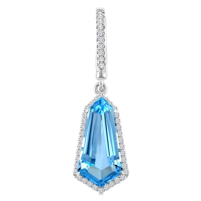 14X7 MM Evoque Gemstones Shield Shape Blue Topaz and 3/8 Ctw Round Cut Diamond Semi-Precious Earrings in 14K White Gold