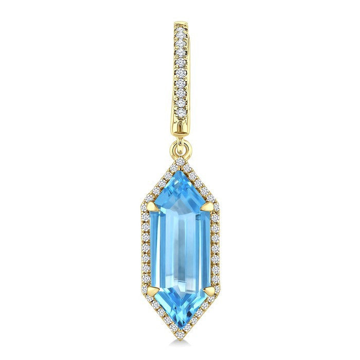 16X6 MM Evoque Gemstones Hexagon Shape Blue Topaz and 3/8 Ctw Round Cut Diamond Semi-Precious Earrings in 14K Yellow Gold