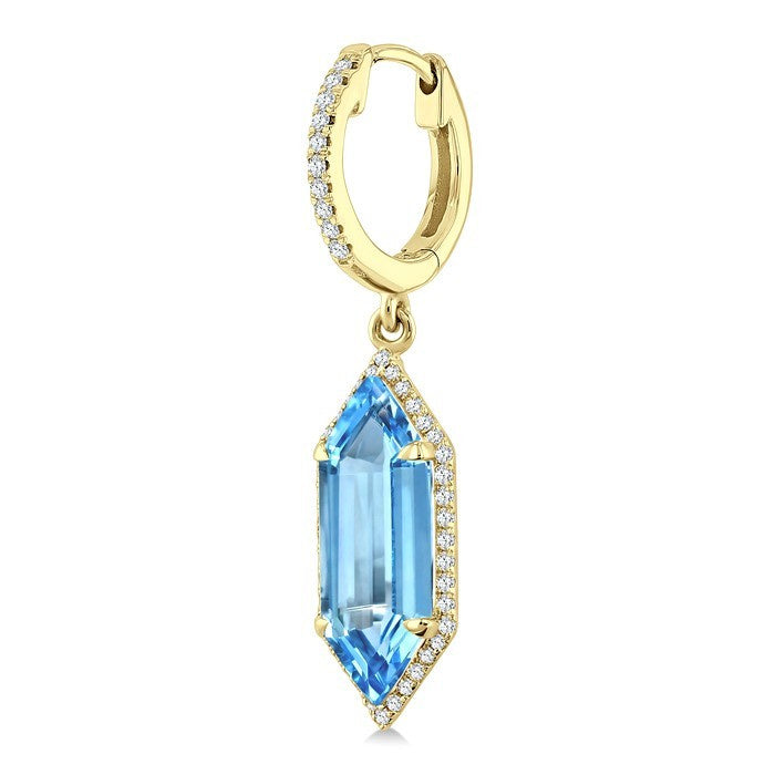 16X6 MM Evoque Gemstones Hexagon Shape Blue Topaz and 3/8 Ctw Round Cut Diamond Semi-Precious Earrings in 14K Yellow Gold