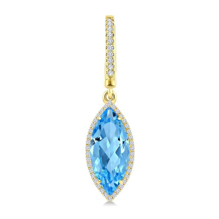 16X7 MM Evoque Gemstones Marquise Shape Blue Topaz and 3/8 Ctw Round Cut Diamond Semi-Precious Earrings in 14K Yellow Gold