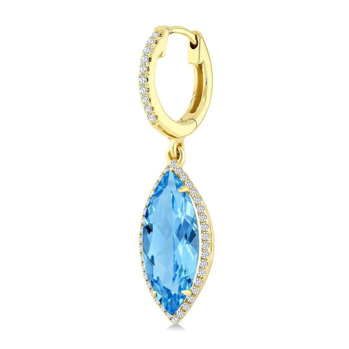 16X7 MM Evoque Gemstones Marquise Shape Blue Topaz and 3/8 Ctw Round Cut Diamond Semi-Precious Earrings in 14K Yellow Gold