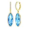 16X6 MM Evoque Gemstones Oval Shape Blue Topaz and 3/8 Ctw Round Cut Diamond Semi-Precious Earrings in 14K Yellow Gold