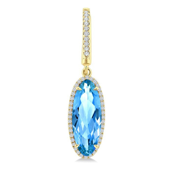 16X6 MM Evoque Gemstones Oval Shape Blue Topaz and 3/8 Ctw Round Cut Diamond Semi-Precious Earrings in 14K Yellow Gold