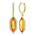 16X6 MM Evoque Gemstones Hexagon Shape Citrine and 3/8 Ctw Round Cut Diamond Semi-Precious Earrings in 14K Yellow Gold