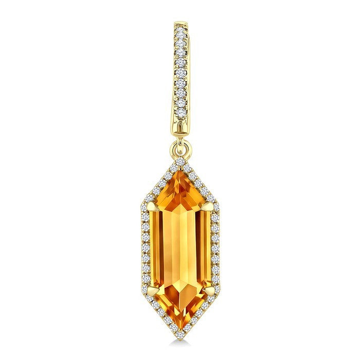 16X6 MM Evoque Gemstones Hexagon Shape Citrine and 3/8 Ctw Round Cut Diamond Semi-Precious Earrings in 14K Yellow Gold