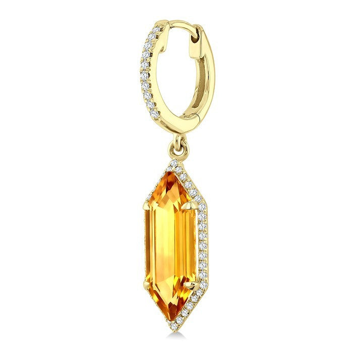 16X6 MM Evoque Gemstones Hexagon Shape Citrine and 3/8 Ctw Round Cut Diamond Semi-Precious Earrings in 14K Yellow Gold