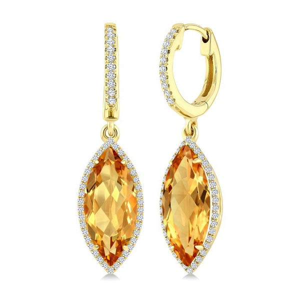 16X7 MM Evoque Gemstones Marquise Shape Citrine and 3/8 Ctw Round Cut Diamond Semi-Precious Earrings in 14K Yellow Gold