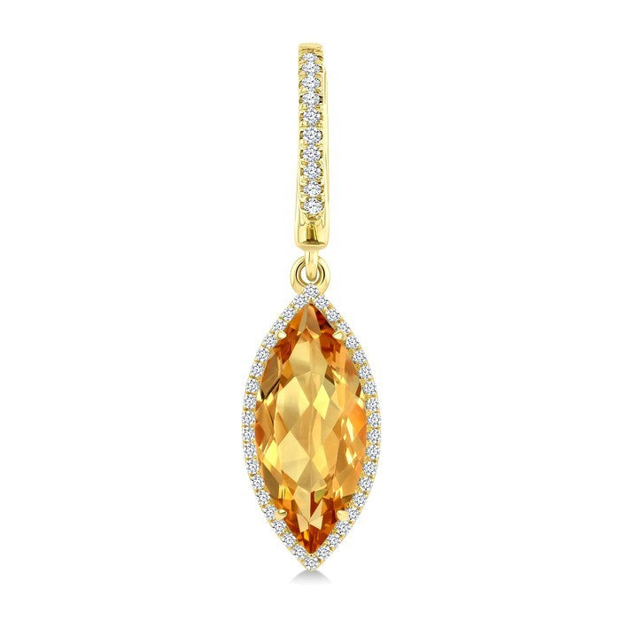 16X7 MM Evoque Gemstones Marquise Shape Citrine and 3/8 Ctw Round Cut Diamond Semi-Precious Earrings in 14K Yellow Gold