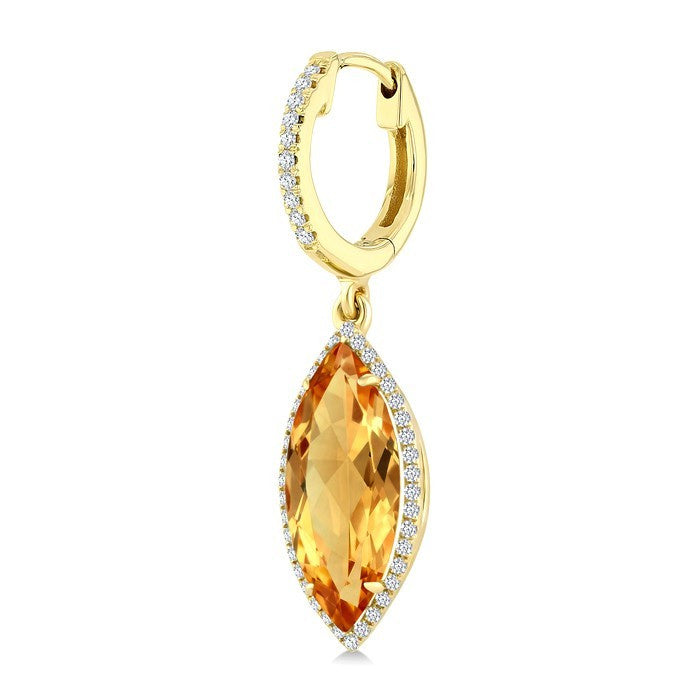 16X7 MM Evoque Gemstones Marquise Shape Citrine and 3/8 Ctw Round Cut Diamond Semi-Precious Earrings in 14K Yellow Gold