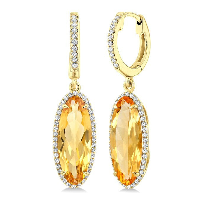 16X6 MM Evoque Gemstones Oval Shape Citrine and 3/8 Ctw Round Cut Diamond Semi-Precious Earrings in 14K Yellow Gold