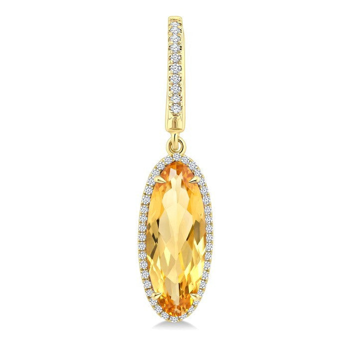 16X6 MM Evoque Gemstones Oval Shape Citrine and 3/8 Ctw Round Cut Diamond Semi-Precious Earrings in 14K Yellow Gold