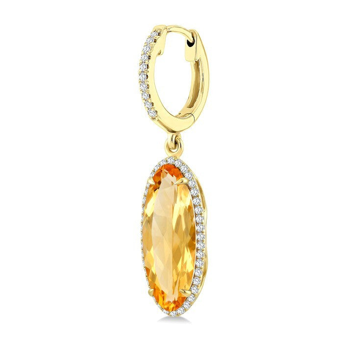 16X6 MM Evoque Gemstones Oval Shape Citrine and 3/8 Ctw Round Cut Diamond Semi-Precious Earrings in 14K Yellow Gold