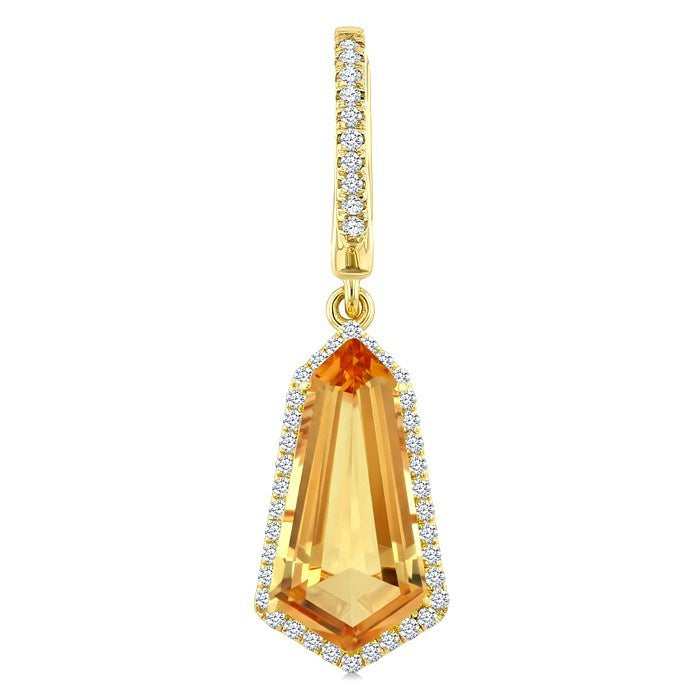 14X7 MM Evoque Gemstones Shield Shape Citrine and 3/8 Ctw Round Cut Diamond Semi-Precious Earrings in 14K Yellow Gold